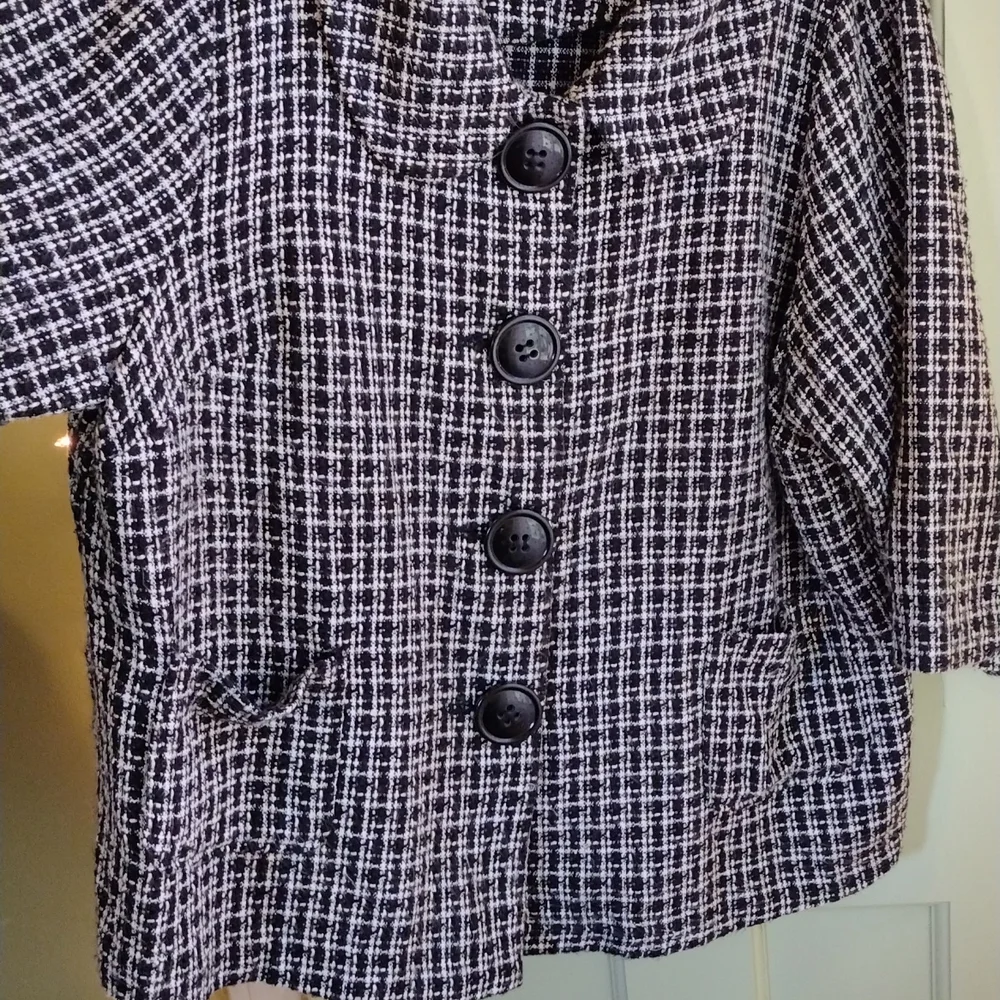 Women's Avenue 22/24 blouse jacket classic blk wht texture tweed - Picture 2 of 7